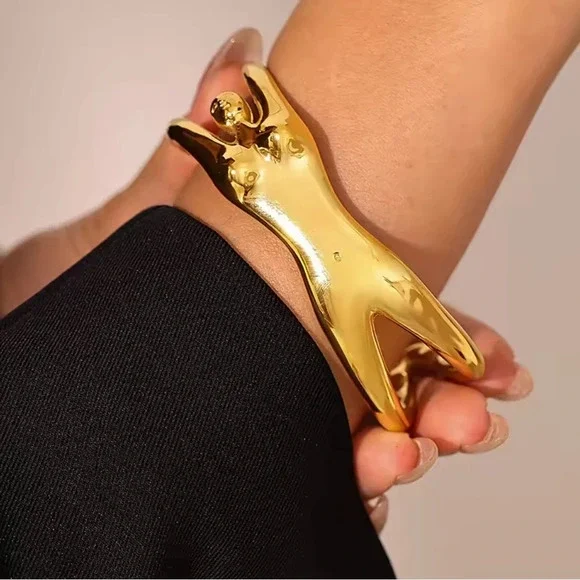 Artful Sculptural Women Body 18K Gold Stainless Steel Cuff Bracelet” - Picture 12 of 17